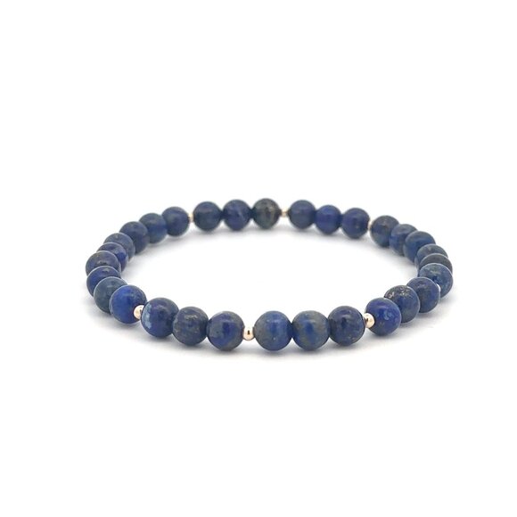 Lapis Lazuli Gemstone Beaded Stretch Bracelet with 14K Gold Accent Bead Handmade - Picture 5 of 7